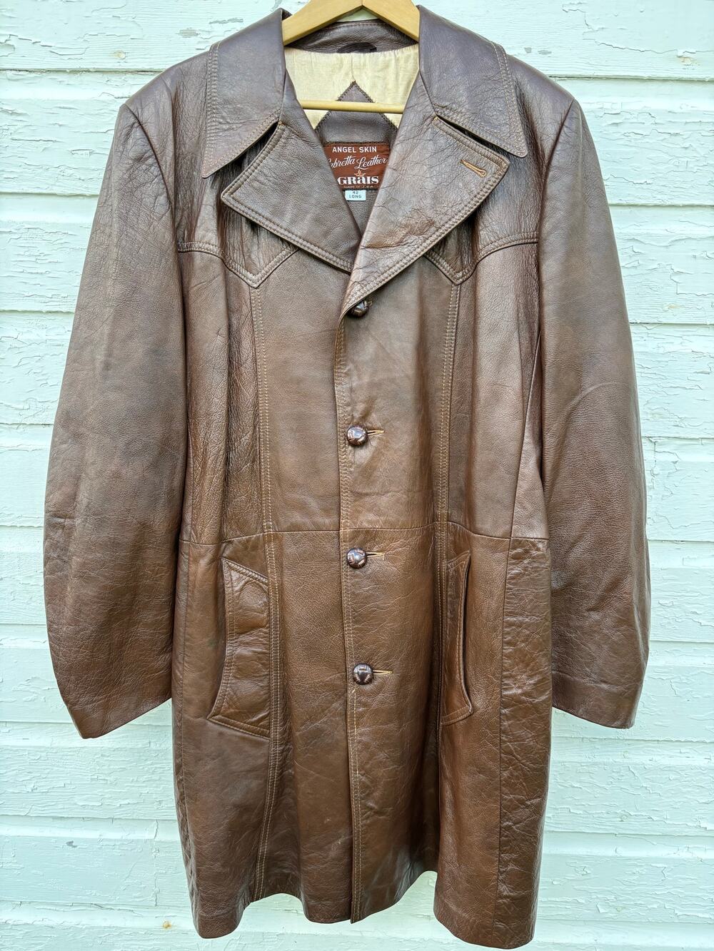 Vintage Jacket Cabretta Leather by Grais Men's 42L Brown USA Angel Skin 70's